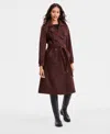 Bcbgmaxazria Petite Double-breasted Faux-suede Belted Trench Coat In Brown
