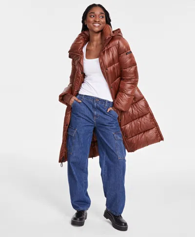BCBGMAXAZRIA PETITE HOODED COLLARED PUFFER COAT