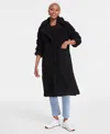 Bcbgmaxazria Petite Notched-collar Teddy Coat In Black