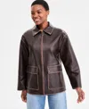 Bcbgmaxazria Petite Zip-front Leather Jacket In Brown