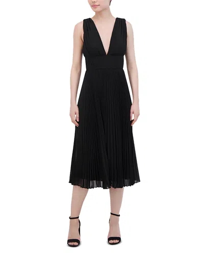 Bcbgmaxazria Pleated Midi Dress In Noir