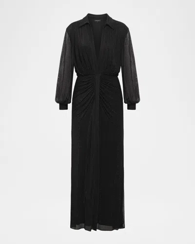 Bcbgmaxazria Plunging Metallic Mesh Shirt Gown In Black