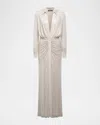 Bcbgmaxazria Plunging Metallic Mesh Shirt Gown In Neutral