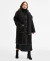 Bcbgmaxazria Plus Size Button-front Edge-stitch Scarf Coat In Black