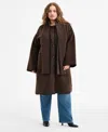 Bcbgmaxazria Plus Size Button-front Edge-stitch Scarf Coat In Brown