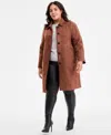 Bcbgmaxazria Plus Size Button-front Faux-suede Jacket In Brown