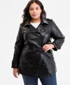 Bcbgmaxazria Plus Size Double-breasted Faux-leather Belted Trench Coat In Black