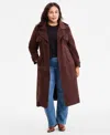 Bcbgmaxazria Plus Size Double-breasted Faux-suede Belted Trench Coat In Brown