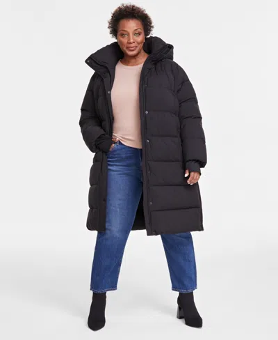 Bcbgmaxazria Plus Size Hooded Pillow-collar Puffer Coat In Matte Black