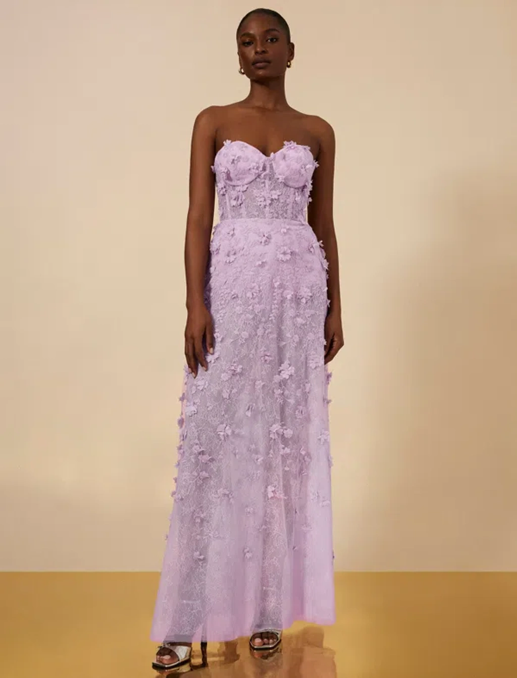Bcbgmaxazria Strapless Floral Applique Dress In Lilac | ModeSens
