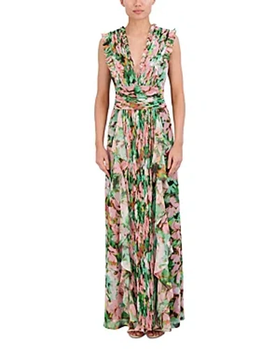 Bcbgmaxazria Printed Cascading Ruffle Maxi Dress In Winter Green