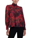 BCBGMAXAZRIA BCBGMAXAZRIA PRINTED MOCK NECK BISHOP SLEEVE PULLOVER