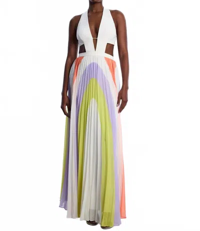 Bcbgmaxazria Printed Pleated Cutout Maxi Dress In Jasmine