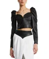Bcbgmaxazria Puff Sleeve Leather Top In Black
