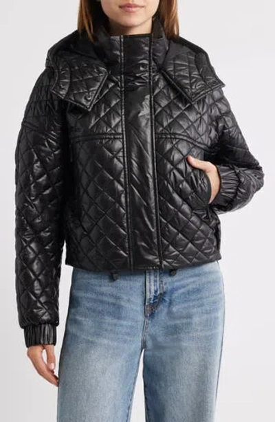 Bcbgmaxazria Quilted Hooded Crop Jacket In Black
