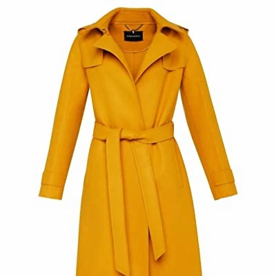 Bcbgmaxazria Raw Edged Wool Belted Long Trench Coat In Yellow