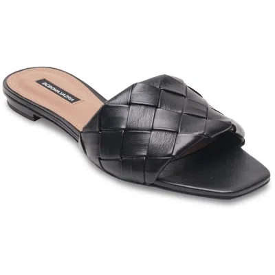 Bcbgmaxazria Remi Womens Leather Woven Slide Sandals In Black