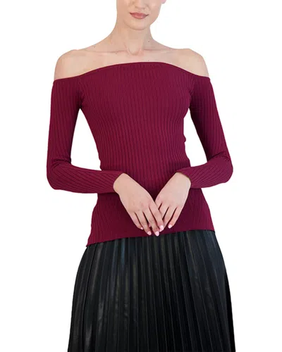 Bcbgmaxazria Ribbed Off-shoulder Pullover Sweater In Burgundy