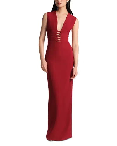 Bcbgmaxazria Rosalie Plunging V Neck Gown In Red