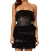 Bcbgmaxazria Ruffle Lace Fringe Sequin Mini Dress In Black In Black