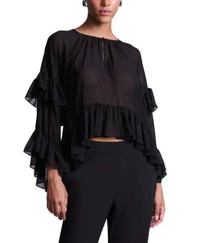Bcbgmaxazria Ruffle Swing Top In Black