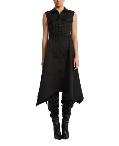 Bcbgmaxazria Scarf Hem Taffeta Twill Dress In Black
