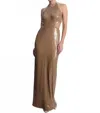 Bcbgmaxazria Sequin Cutout Halter Gown In Almond In Brown
