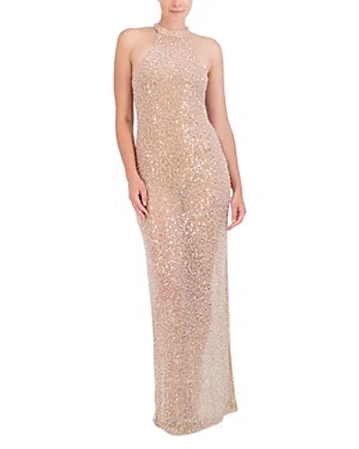 Bcbgmaxazria Sequin Mock Neck Long Dress In Café Au Lait