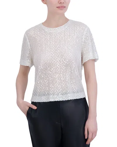 Bcbgmaxazria Sheer Embellished Blouse In Pristine