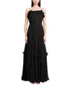 Bcbgmaxazria Shirring Ruffle Gown In Black