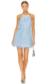 Bcbgmaxazria Short Feathered Evening Dress In Ethereal Blue