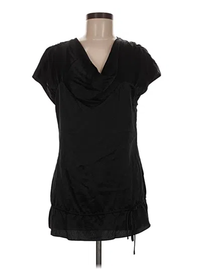 Pre-owned Bcbgmaxazria Short Sleeve Silk Top Black Cowl Neck Tops
