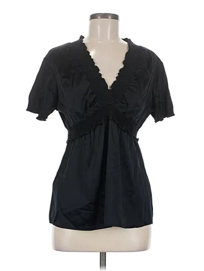 Pre-owned Bcbgmaxazria Short Sleeve Silk Top Black Plunge Neckline Tops