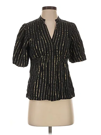Pre-owned Bcbgmaxazria Short Sleeve Silk Top Black Plunge Neckline Tops