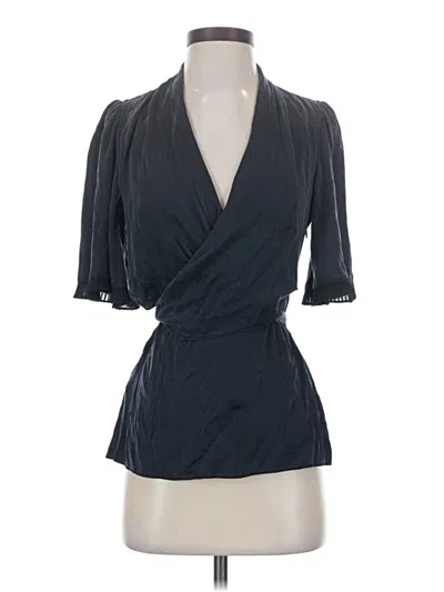 Pre-owned Bcbgmaxazria Short Sleeve Silk Top Black V-neck Tops