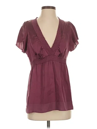 Pre-owned Bcbgmaxazria Short Sleeve Silk Top Burgundy Plunge Neckline Tops