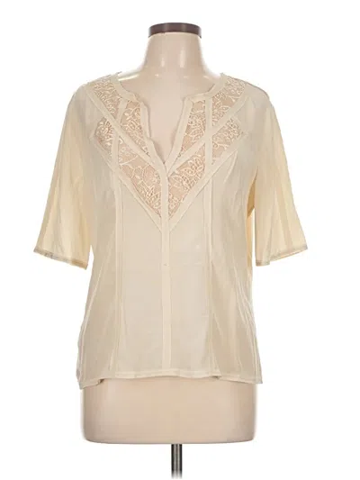 Pre-owned Bcbgmaxazria Short Sleeve Silk Top Ivory V-neck Tops