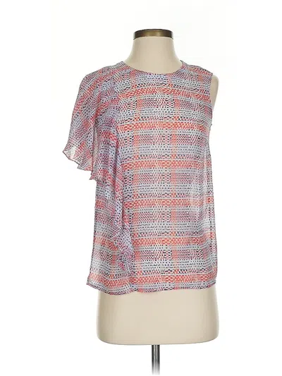 Pre-owned Bcbgmaxazria Short Sleeve Silk Top Orange One Shoulder Neckline Tops