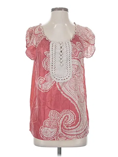 Pre-owned Bcbgmaxazria Short Sleeve Silk Top Pink Keyhole Neckline Tops