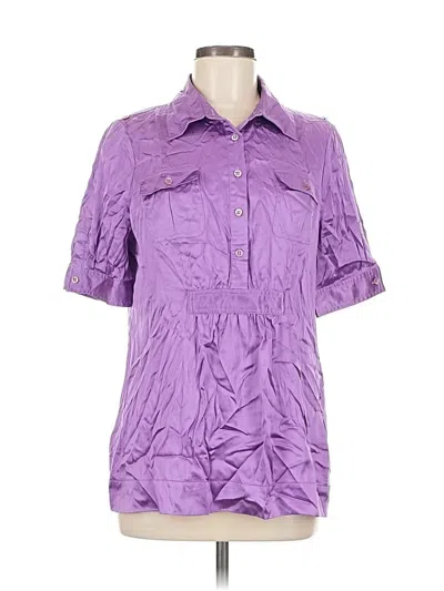 Pre-owned Bcbgmaxazria Short Sleeve Silk Top Purple Collared Neckline Tops