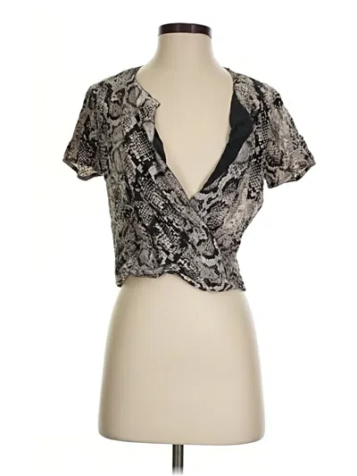 Pre-owned Bcbgmaxazria Short Sleeve Silk Top Silver Plunge Neckline Tops