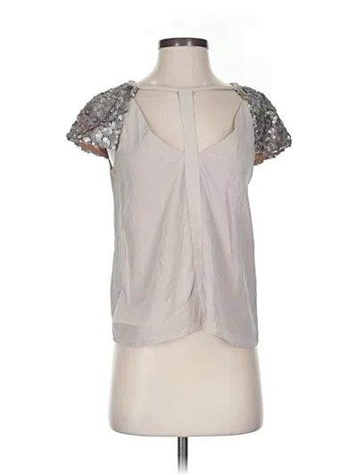 Pre-owned Bcbgmaxazria Short Sleeve Silk Top Silver Sweetheart Neckline Tops