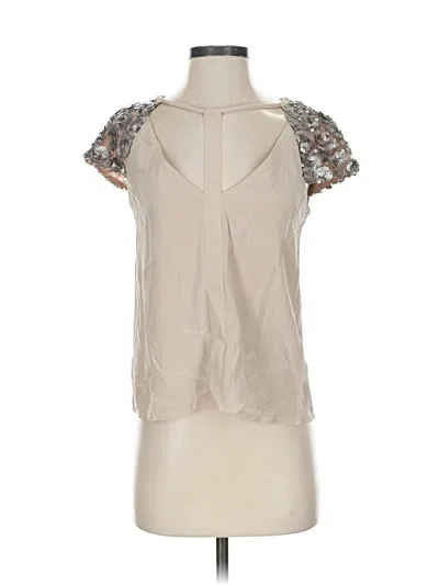 Pre-owned Bcbgmaxazria Short Sleeve Silk Top Tan Halter Neckline Tops