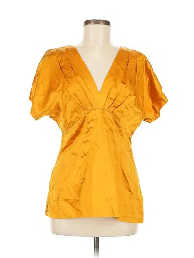 Pre-owned Bcbgmaxazria Short Sleeve Silk Top Yellow Plunge Neckline Tops