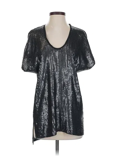 Pre-owned Bcbgmaxazria Short Sleeve Top Black Metallic Pattern Scoop Neck Tops