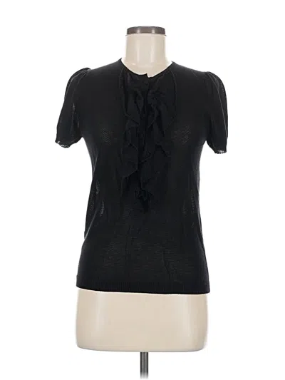 Pre-owned Bcbgmaxazria Short Sleeve Top Black Ruffles Neckline Tops