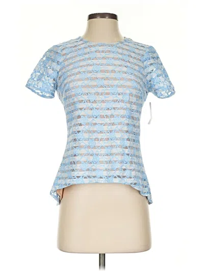 Pre-owned Bcbgmaxazria Short Sleeve Top Blue Mock Neckline Tops