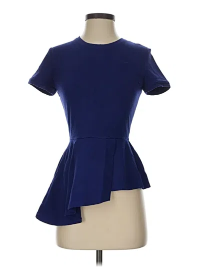 Pre-owned Bcbgmaxazria Short Sleeve Top Blue Mock Neckline Tops