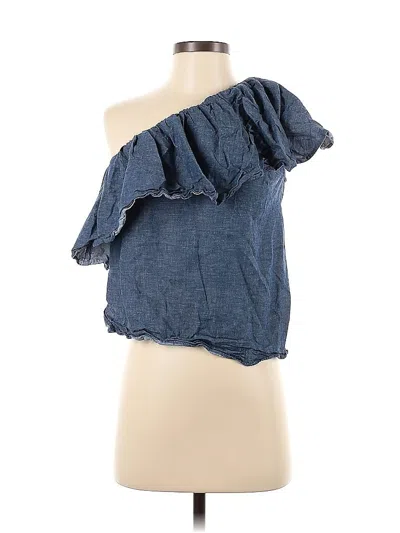 Pre-owned Bcbgmaxazria Short Sleeve Top Blue One Shoulder Neckline Tops