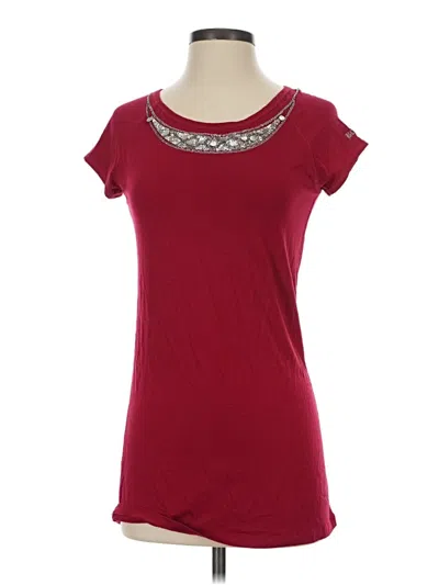 Pre-owned Bcbgmaxazria Short Sleeve Top Burgundy Scoop Neck Tops